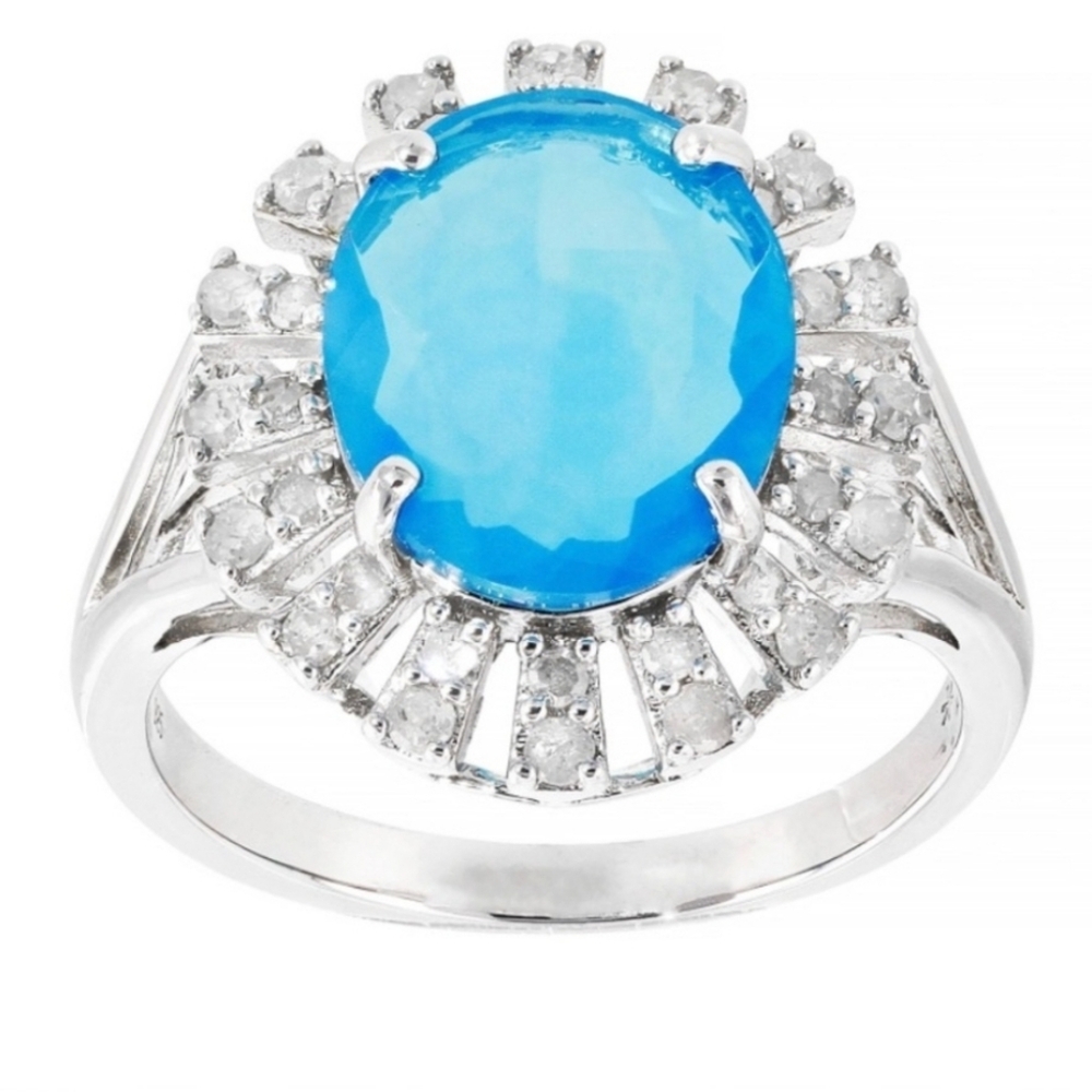 Exotic Natural Paraiba Blue Opal & Diamond Ring Sterling Silver Size 8 - Picture 8 of 13